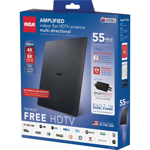 RCA Platinum Series Black 8.53 In. Amplified Flat Indoor Antenna ANT1560E1