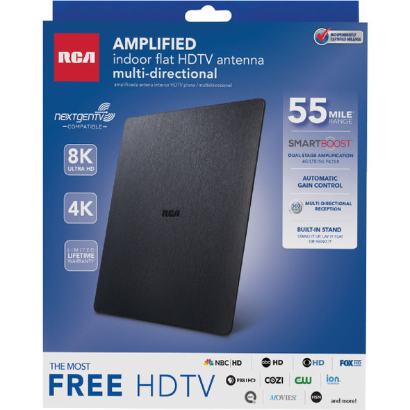 RCA Platinum Series Black 8.53 In. Amplified Flat Indoor Antenna ANT1560E1 532789