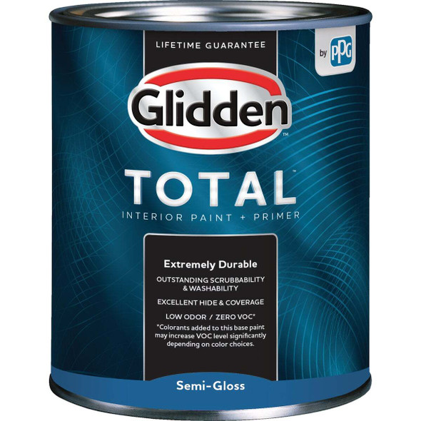 Glidden Total Interior Paint + Primer Semi-Gloss Ultra Deep Base Quart