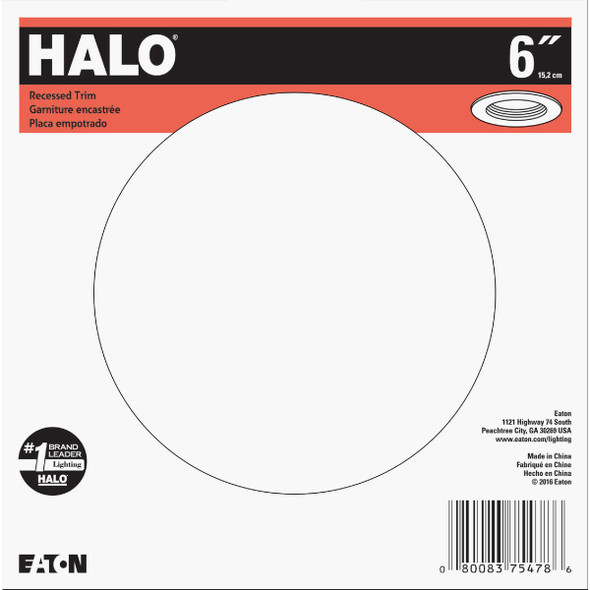 Halo 6 In. White Baffle Recessed Light Fixture Trim with 2 Removable Rings