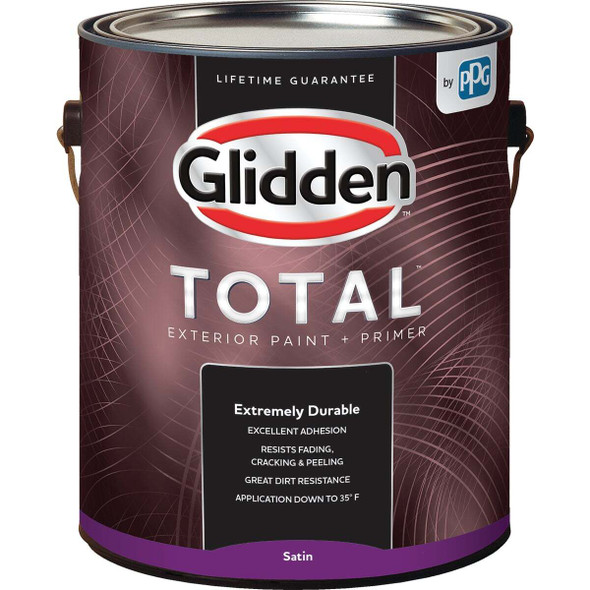 Glidden Total Exterior Paint + Primer Satin White & Pastel Base 1 Gallon
