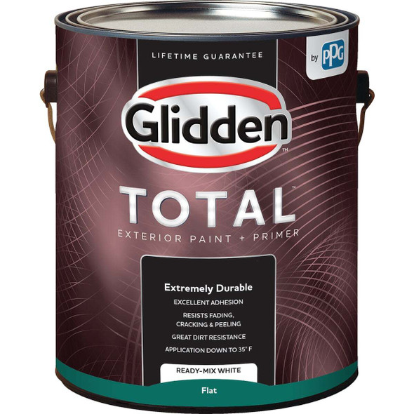 Glidden Total Exterior Paint + Primer Flat Ready Mix White 1 Gallon GLTEX10WH/01