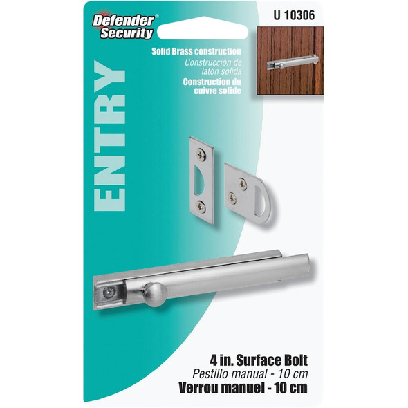 Defender Security 4 In. Satin Nickel Surface Bolt U 10306 227747