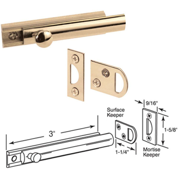 Defender Security 3 In. Polished Brass Door Surface Bolt U 9962
