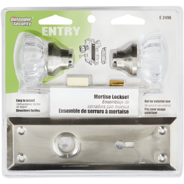 Defender Security Satin Nickel Keyed Mortise Entry Lock Set With Glass Knob E 28335 245042