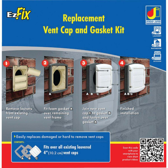 Dundas Jafine EzFix 4 In. White Plastic Replacement Vent Cap & Gasket Kit EZFXZW