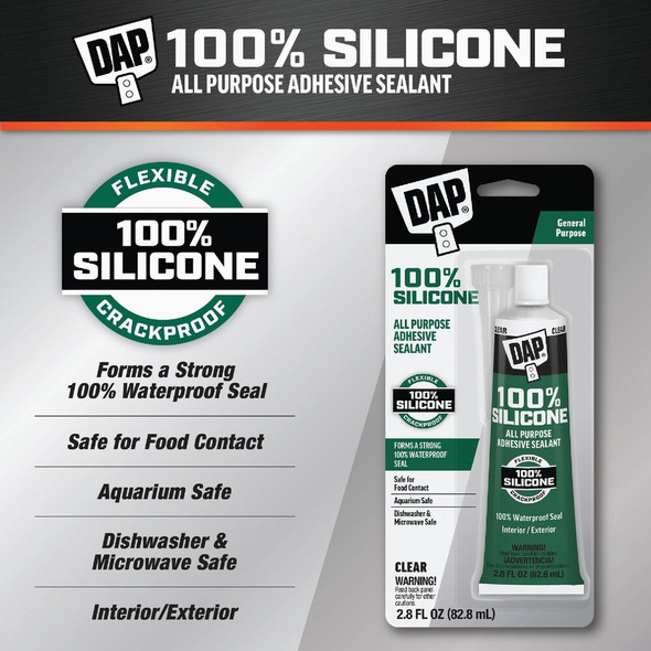 DAP 2.8 Oz. All-Purpose 100% Silicone Adhesive Sealant, Clear 7079800755 794848