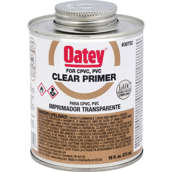 Oatey 16 Oz. Clear Pipe and Fitting Primer for PVC/CPVC  30752 Oatey 16 Oz. Clear Pipe and Fitting Primer for PVC/CPVC  30752