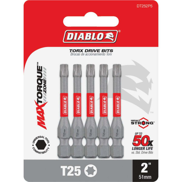 Diablo T25 TORX 2 In. Power Impact Screwdriver Bit (5-Pack) DT252P5