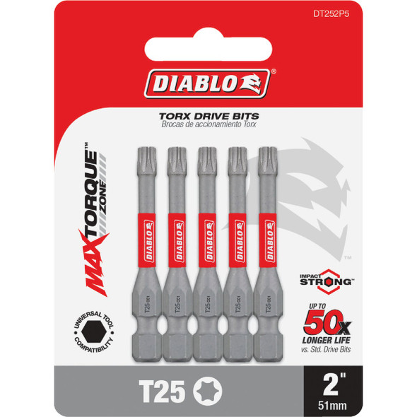 Diablo T25 TORX 2 In. Power Impact Screwdriver Bit (5-Pack) DT252P5