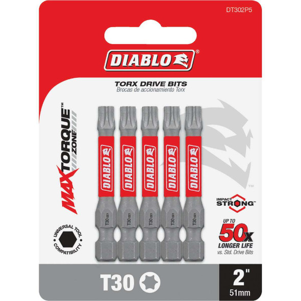 Diablo T30 TORX 2 In. Power Impact Screwdriver Bit (5-Pack) DT302P5