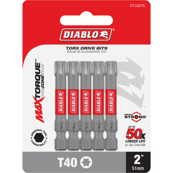 Diablo T40 TORX 2 In. Power Impact Screwdriver Bit (5-Pack) DT402P5