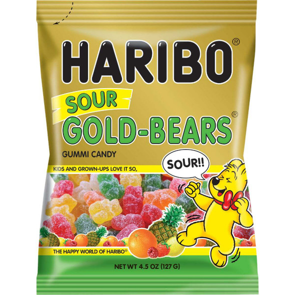 Haribo Gold-Bears Assorted Sour Fruit Flavor 4.5 Oz. Candy 117340 Pack of 12