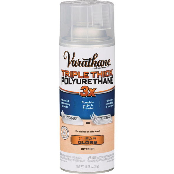 Varathane Triple Thick Gloss Clear Spray Polyurethane, 11.25 Oz. Varathane Triple Thick Gloss Clear Spray Polyurethane, 11.25 Oz.