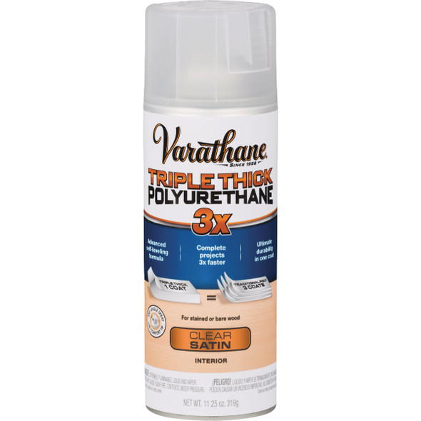 Varathane Triple Thick Satin Clear Spray Polyurethane, 11.25 Oz. Varathane Triple Thick Satin Clear Spray Polyurethane, 11.25 Oz.