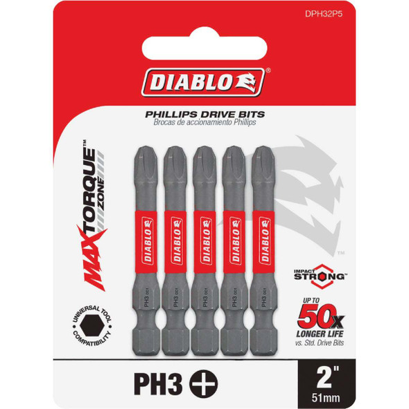 Diablo #3 Phillips 2 In. Power Impact Screwdriver Bit (5-Pack) DPH32P5