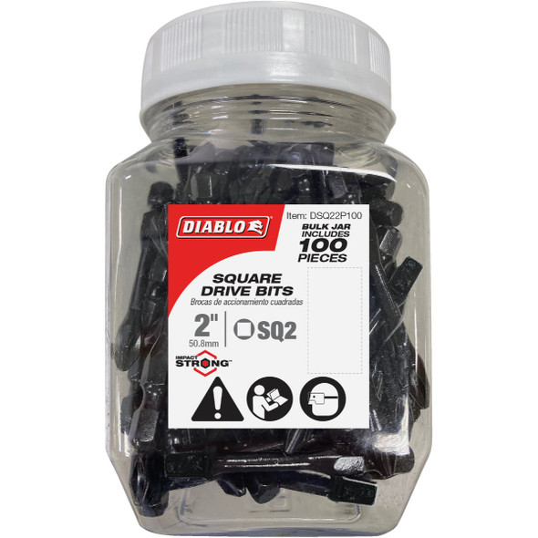 Diablo #2 Square Recess 2 In. Power Impact Screwdriver Bit (100-Pack) DSQ22P100