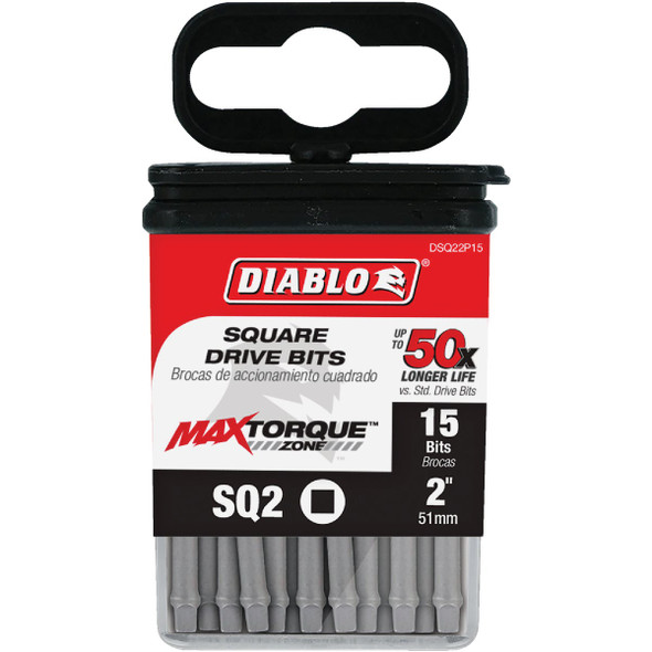 Diablo #2 Square Recess 2 In. Power Impact Screwdriver Bit (15-Pack) DSQ22P15