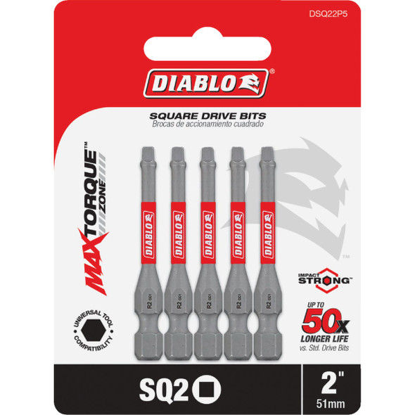 Diablo #2 Square Recess 2 In. Power Impact Screwdriver Bit (5-Pack) DSQ22P5