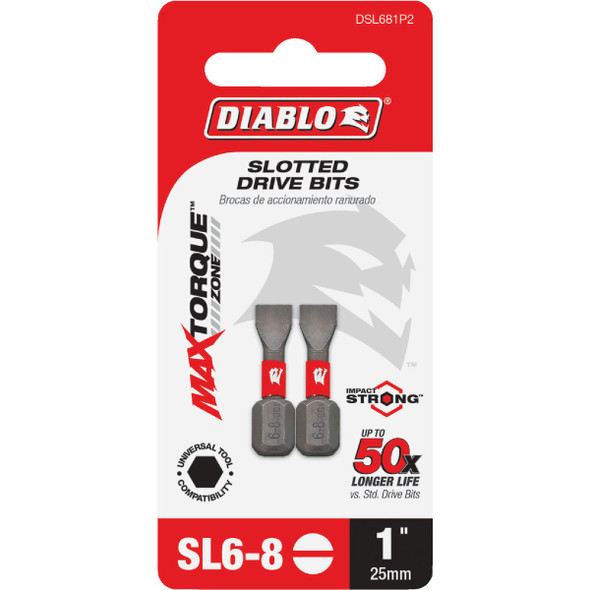 Diablo #6-8 Slotted 1 In. Insert Impact Screwdriver Bit (2-Pack) DSL681P2