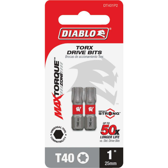 Diablo T40 TORX 1 In. Insert Impact Screwdriver Bit (2-Pack) DT401P2