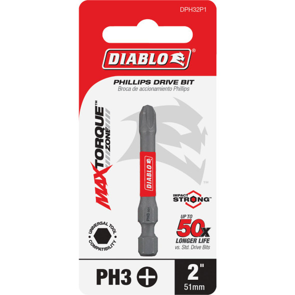 Diablo #3 Phillips 2 In. Power Impact Screwdriver Bit DPH32P1