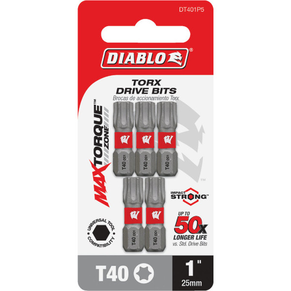 Diablo T40 TORX 1 In. Insert Impact Screwdriver Bit (5-Pack) DT401P5
