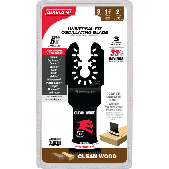 Diablo Universal Fit 1-1/4 In. Bi-Metal Oscillating Blade for Clean Wood (3-Pack)
