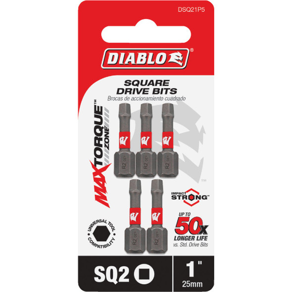 Diablo #2 Square Recess 1 In. Insert Impact Screwdriver Bit (5-Pack) DSQ21P5 Diablo #2 Square Recess 1 In. Insert Impact Screwdriver Bit (5-Pack) DSQ21P5