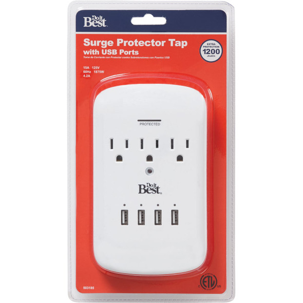 Do it Best 3-Outlet/4-USB 1200J White Plug-In Surge Protector LA-9A-4 Do it Best 3-Outlet/4-USB 1200J White Plug-In Surge Protector LA-9A-4