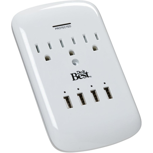 Do it Best 3-Outlet-4-USB 1200J White Plug-In Surge Protector LA-9A-4 503185