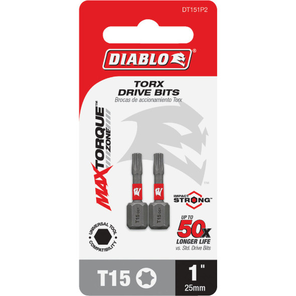 Diablo T15 TORX 1 In. Insert Impact Screwdriver Bit (2-Pack) DT151P2