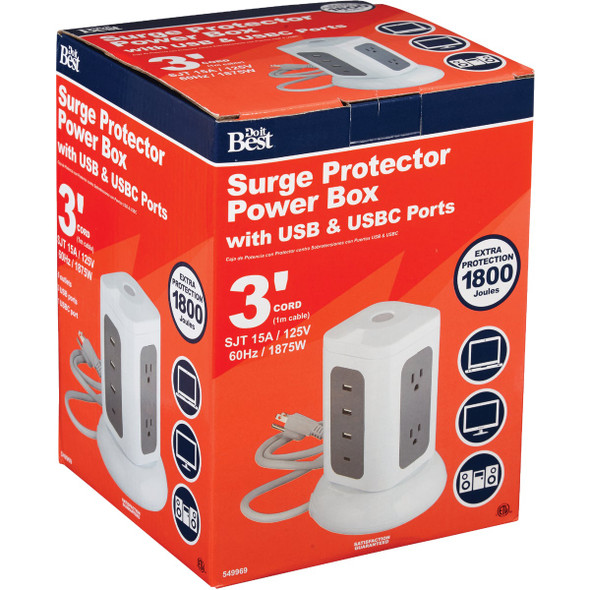 Do it Best 6-Outlet-3-USB 1800J White Surge Protector with 3 Ft. Cord LTS-6L-4U-C 549969