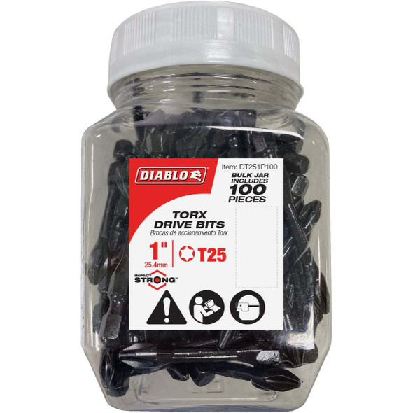Diablo T25 TORX 1 In. Insert Impact Screwdriver Bit (100-Pack) DT251P100