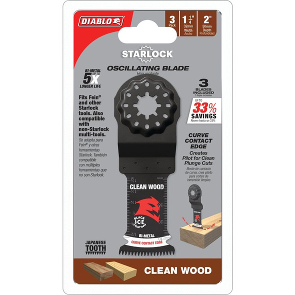 Diablo Starlock 1-1-4 In. Bi-Metal Oscillating Blade for Clean Wood (3-Pack) DOS125JBW3 304929