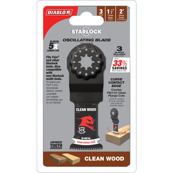 Diablo Starlock 1-1/4 In. Bi-Metal Oscillating Blade for Clean Wood (3-Pack)