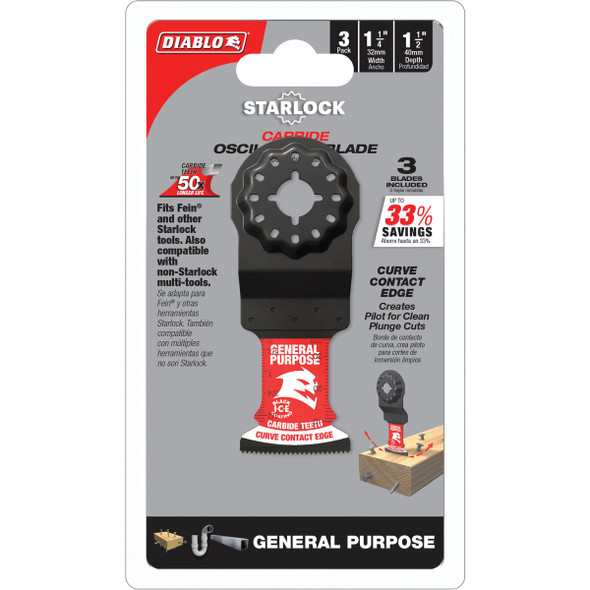 Diablo Starlock 1-1/4 In. Carbide Oscillating Blade for General Purpose Cuts (3-Pack)