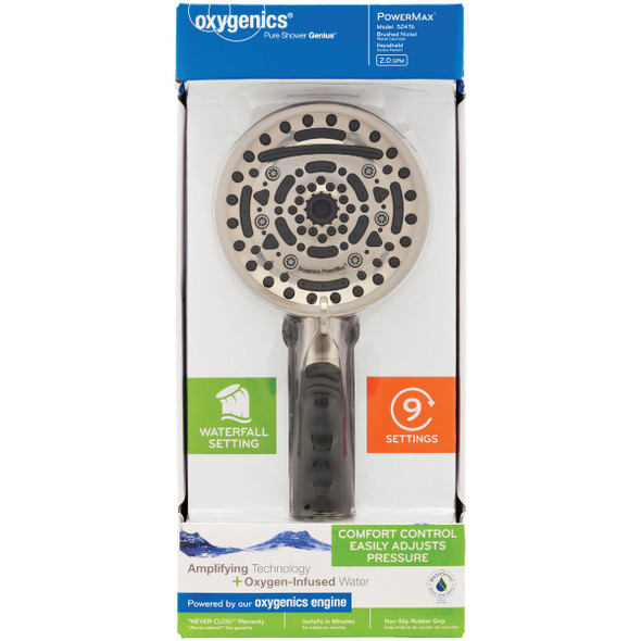 Oxygenics PowerMax 9-Spray 1.8 GPM Handheld Shower Head, Brushed Nickel Oxygenics PowerMax 9-Spray 1.8 GPM Handheld Shower Head, Brushed Nickel
