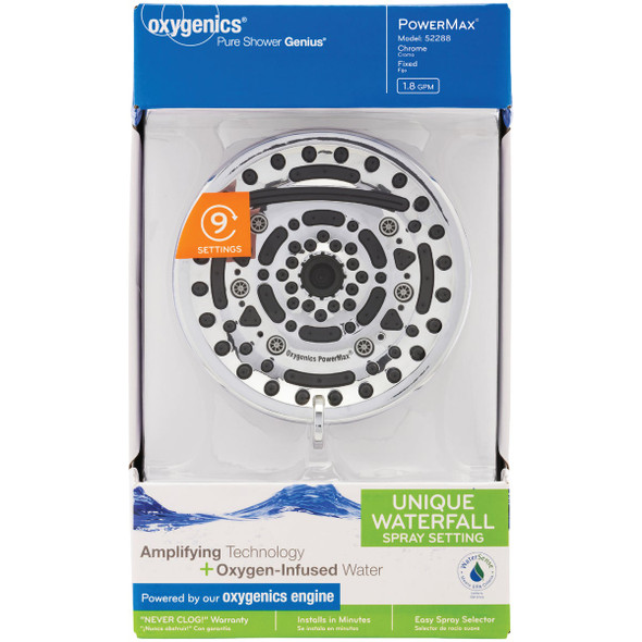 Oxygenics PowerMax 9-Spray 1.8 GPM Fixed Shower Head, Chrome 52288 411181