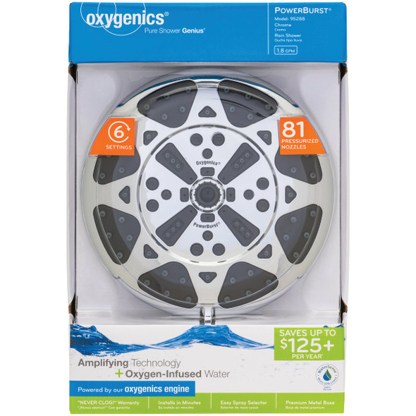 Oxygenics PowerBurst 6-Spray 1.8 GPM Rainshower Fixed Shower Head, Chrome