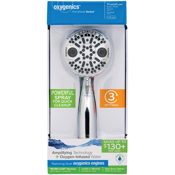 Oxygenics PowerFlow 3-Spray 1.75 GPM Handheld Shower Head, Chrome 87146 459509