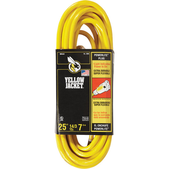 Yellow Jacket 25 Ft. 14/3 Indoor/Outdoor Extension Cord with PowerLite Plug 2886 Yellow Jacket 25 Ft. 14/3 Indoor/Outdoor Extension Cord with PowerLite Plug 2886
