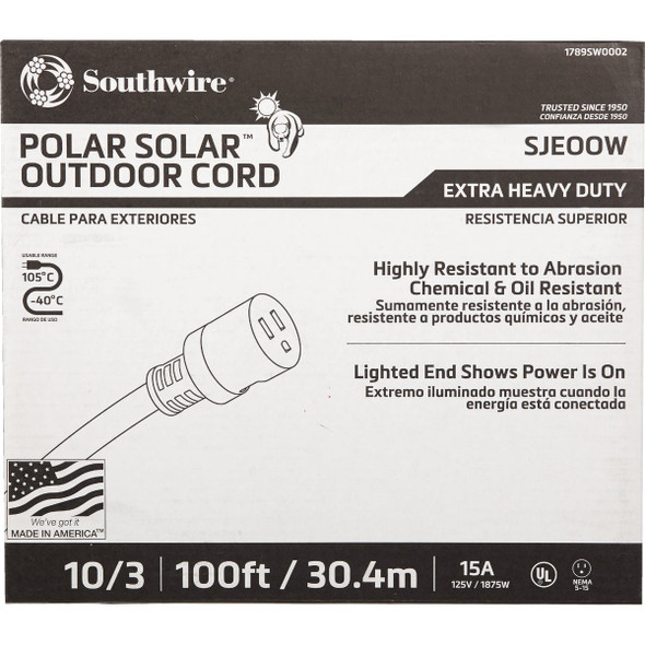 Coleman Cable 100 Ft. 10/3 Cold Weather Extension Cord 1789SW0002