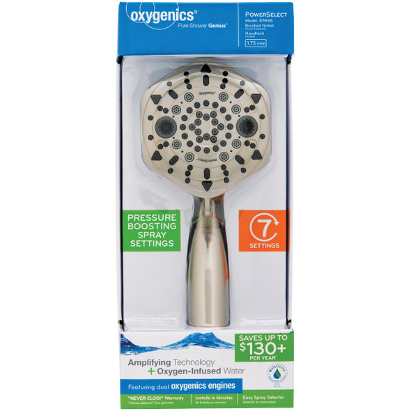 Oxygenics PowerSelect 7-Spray 1.75 GPM Handheld Shower Head, Brushed Nickel 89446 460440