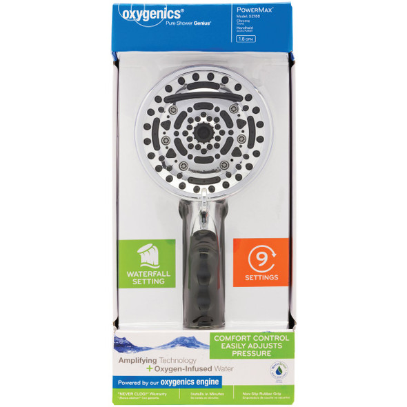 Oxygenics PowerMax 9-Spray 1.8 GPM Handheld Shower Head, Chrome