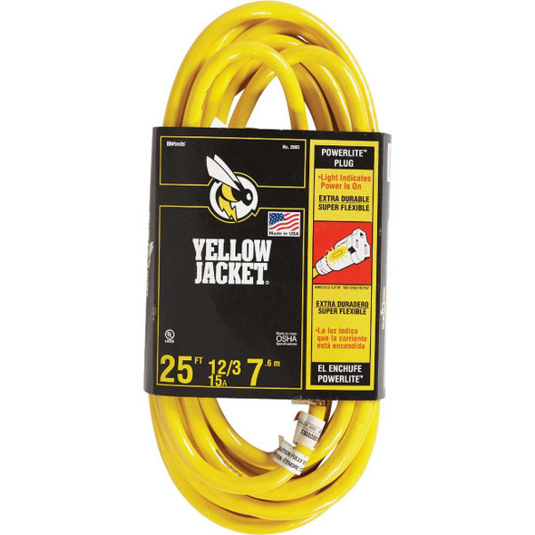 Yellow Jacket 25 Ft. 12/3 Heavy-Duty Extension Cord with Lighted End 2883AC