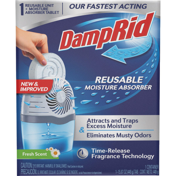 DampRid Reusable Moisture Absorber with Drop-In Tablet, Fresh Scent, 15.8 Oz. DampRid Reusable Moisture Absorber with Drop-In Tablet, Fresh Scent, 15.8 Oz.