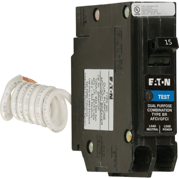 Eaton BR 15A Single-Pole Short Body AFCI/GFCI Breaker BRN115DF
