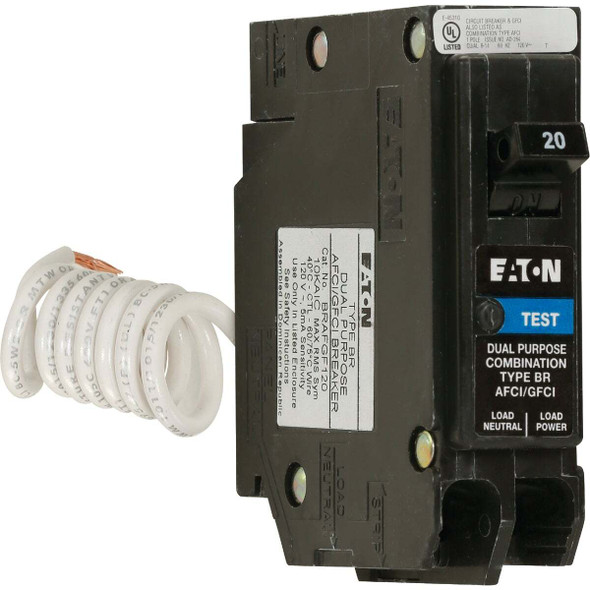 Eaton BR 20A Single-Pole Short Body AFCI/GFCI Breaker BRN120DF