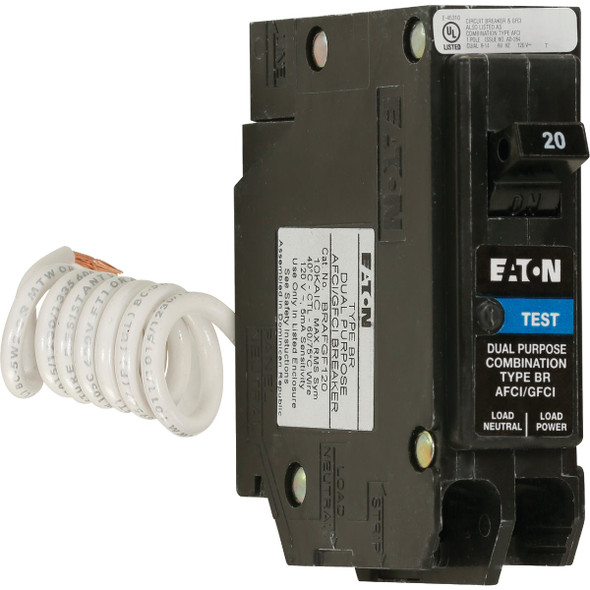Eaton BR 20A Single-Pole Short Body AFCI/GFCI Breaker BRN120DF